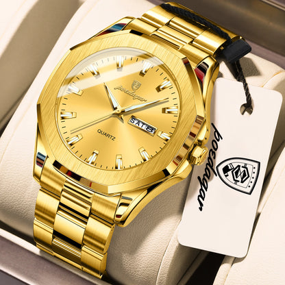 POEDAGAR Luxury Men Wristwatch Waterproof Luminous Week Date Casual Man Clock Stainless Steel Quartz Fashion Men's Watches Reloj