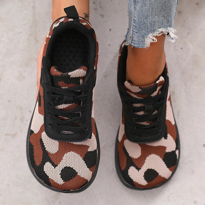 Camouflage-damesko med bred tå, åndbart mesh, komfortable barfodssko med flad sål, nye bløde såler, Chaussure De herresneakers