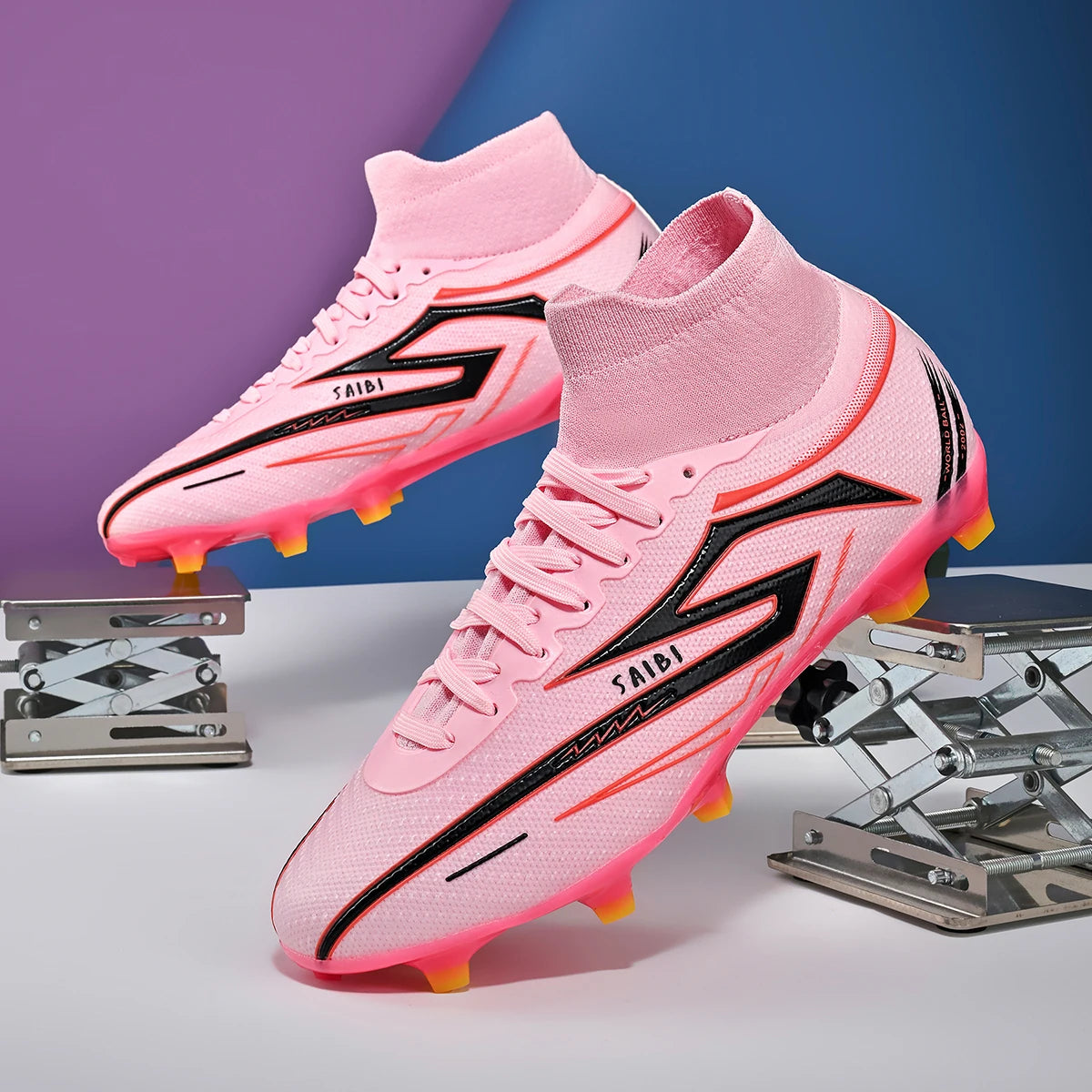 AG/FG Long Studs Soccer Shoes, PU Fabric Mixed Upper, TPU Sole Wear-Resistant Anti-Slip, Men Women Kids Youth Outdoor Sports