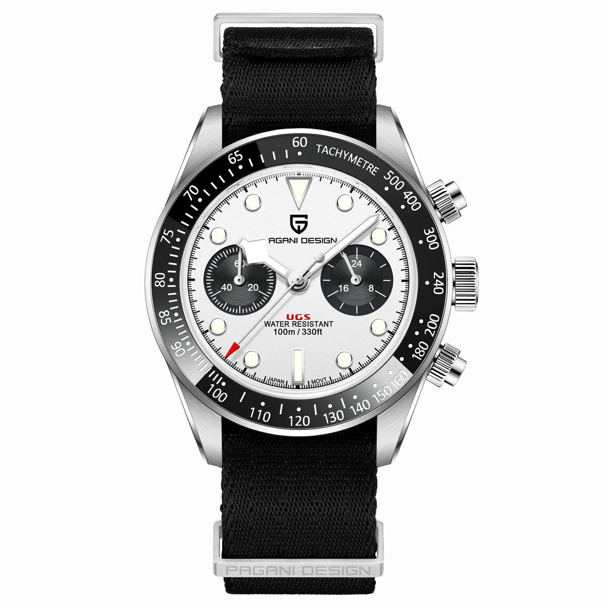 Vyriškas laikrodis „PAGANI DESIGN“ „Panda“ – prabangus kvarcinis chronografas, atsparus vandeniui, safyro stiklas su antirefleksine danga, šviečiantis sportinis laikrodis
