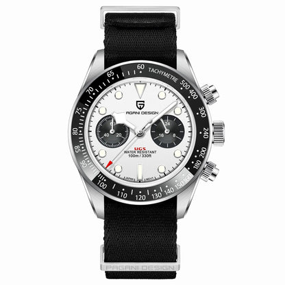 Vyriškas laikrodis „PAGANI DESIGN“ „Panda“ – prabangus kvarcinis chronografas, atsparus vandeniui, safyro stiklas su antirefleksine danga, šviečiantis sportinis laikrodis