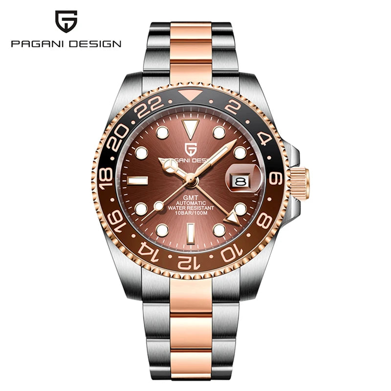 PAGANI DESIGN 40MM GMT Reloj para hombre de lujo con cristal de zafiro AR, reloj mecánico con bisel cerámico, automático, resistente al agua 100M, reloj de regalo