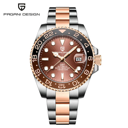 PAGANI DESIGN 40MM GMT Reloj para hombre de lujo con cristal de zafiro AR, reloj mecánico con bisel cerámico, automático, resistente al agua 100M, reloj de regalo