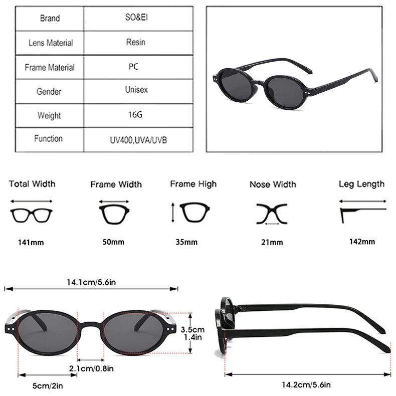SO&EI Retro Small Oval Sunglasses Women Fashion Rivets Leopard Men Punk Shades UV400 Sun Glasses