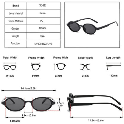 SO&EI Retro Small Oval Sunglasses Women Fashion Rivets Leopard Men Punk Shades UV400 Sun Glasses