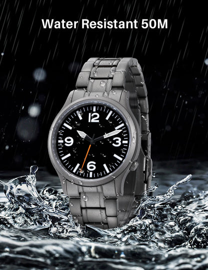 BERNY Full Titanium Watches for Men Super Luminous Sapphire Sports Field Quartz Men's Watch VH31 Wristwatch 5ATM Easy Read
