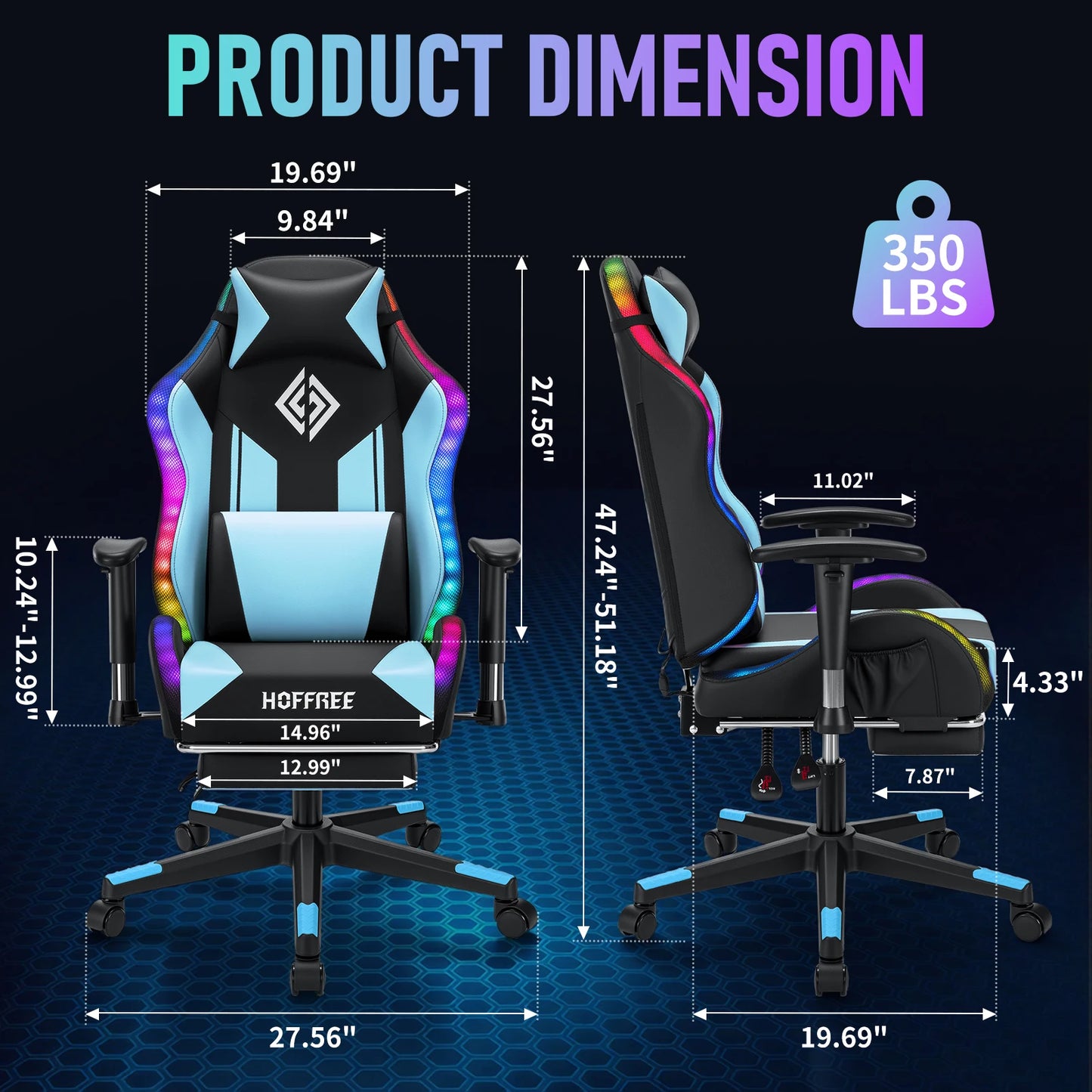 250Lbs Load LED Gaming Chair for Children 8-15Years, Adjustable Gamer Chair with LED Lighting, Footrest & Lumbar Support