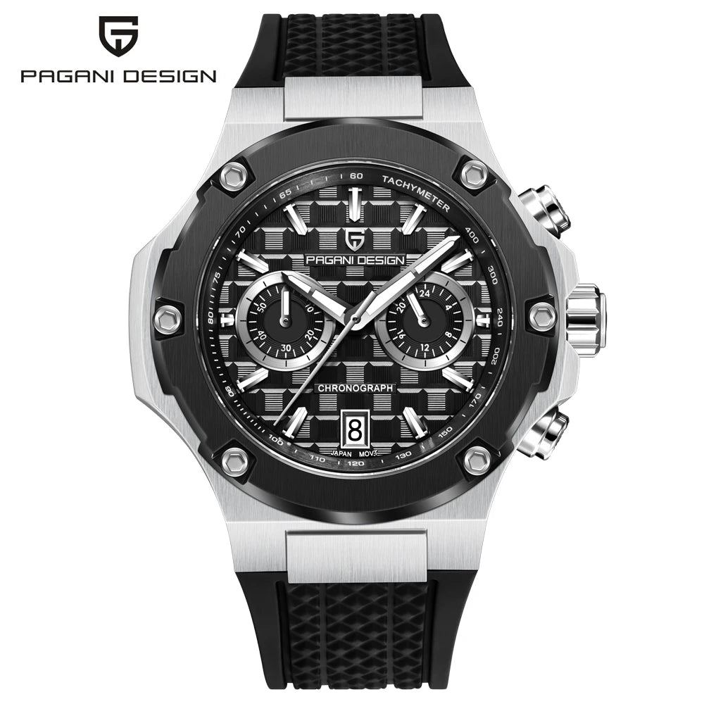 Quartzhorloges voor heren van PAGANI DESIGN – Luxe sportchronograaf, waterdicht, voorzien van lichtgevende wijzers en een saffierglas met antireflectiecoating