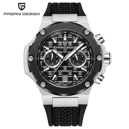 Quartzhorloges voor heren van PAGANI DESIGN – Luxe sportchronograaf, waterdicht, voorzien van lichtgevende wijzers en een saffierglas met antireflectiecoating