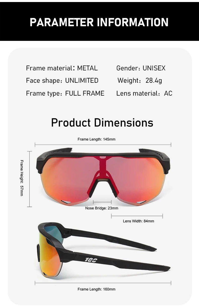 100 Bike Sunglasses Cycling Glasses for Man MTB Goggles Women Outdoor Camping Hiking Sports UV400 Riding Bicycle Eyewear