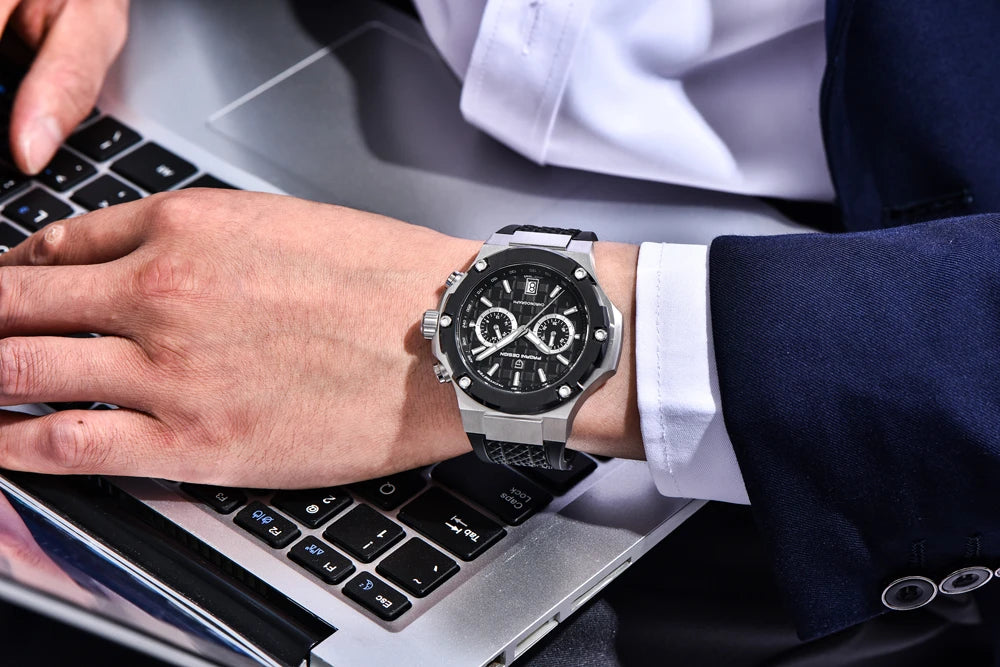 Quartzhorloges voor heren van PAGANI DESIGN – Luxe sportchronograaf, waterdicht, voorzien van lichtgevende wijzers en een saffierglas met antireflectiecoating