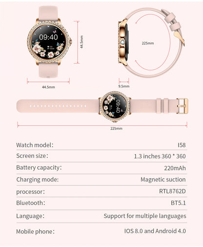 AMOLED Screen Smart Watch Heart Rate Blood Oxygen Fashion Ladies Bracelet 2023 Bluetooth Call Smartwatch Womoen For Android IOS