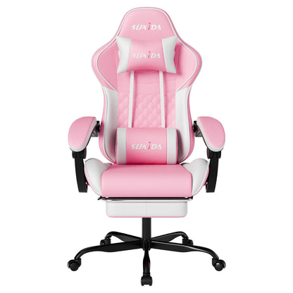 SUKIDA Ergonomic Gaming Chair with Footrest, Lumbar Support Computer Chair, Comfortable Office Chair with Adjustable Reclining Backrest