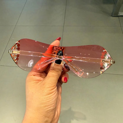 Luxury y2k Rimless Women's Sunglasses with Rhinestone Letters Brand Designer Sun Glasses for Outdoor UV400 Lunettes de soleil