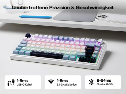 Teclado mecánico inalámbrico EPOMAKER x AULA F75 ISO-DE con conectividad trimodo, distribución alemana QWERTZ y batería de 4000 mAh