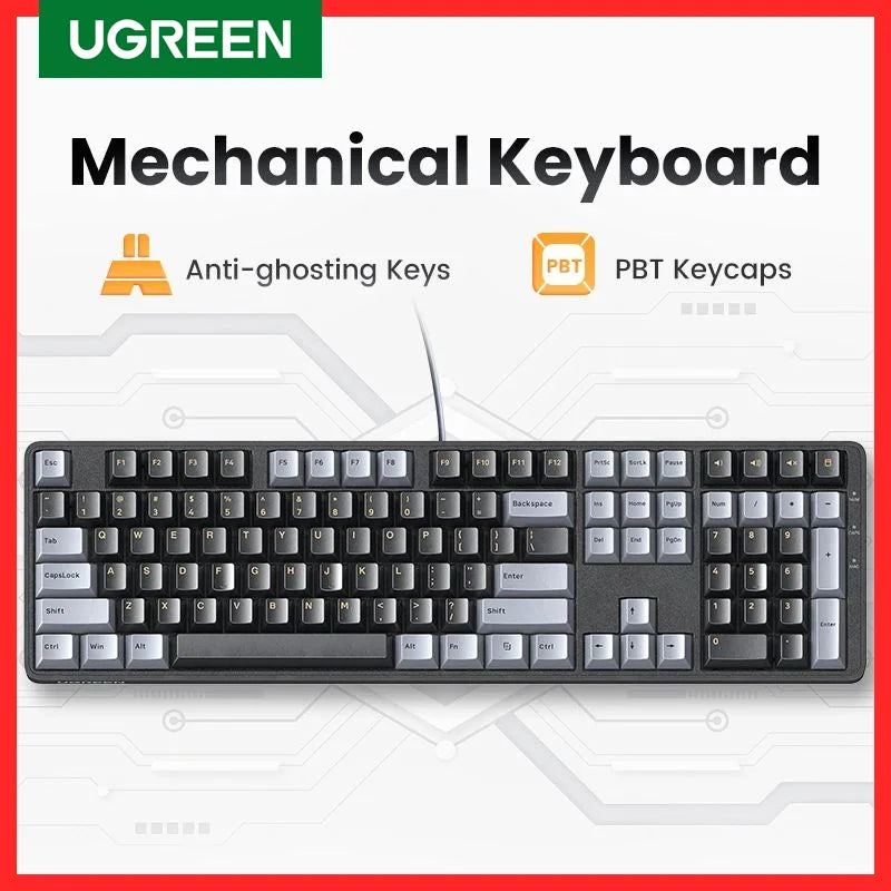 UGREEN Mechanical Keyboard 108 PBT Keycaps Wired Keyboard Red Switch Russian/Korean/EN for Desktop Laptop Windows Mac OS Gaming