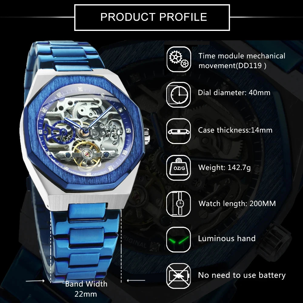 Forsining Tourbillon Skeleton Mechanical Watch for Men Luminous Hands Stainless Steel Strap Fashion Business Automatic Watches