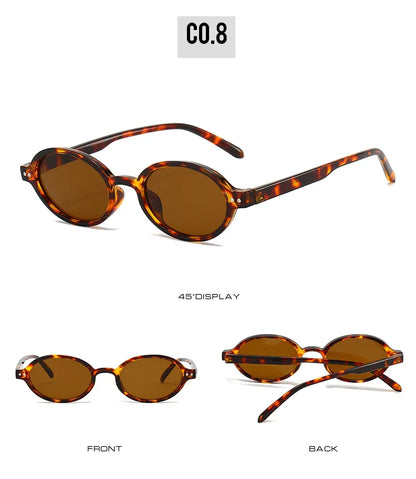 SO&EI Retro Small Oval Sunglasses Women Fashion Rivets Leopard Men Punk Shades UV400 Sun Glasses