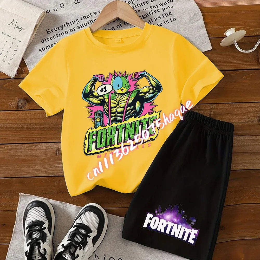Fortnites Kids T Shirt Shorts Set Cartoon Figure Printed T Shirts Children Tops Summer Casual Sportswear Kids Boys Clothing