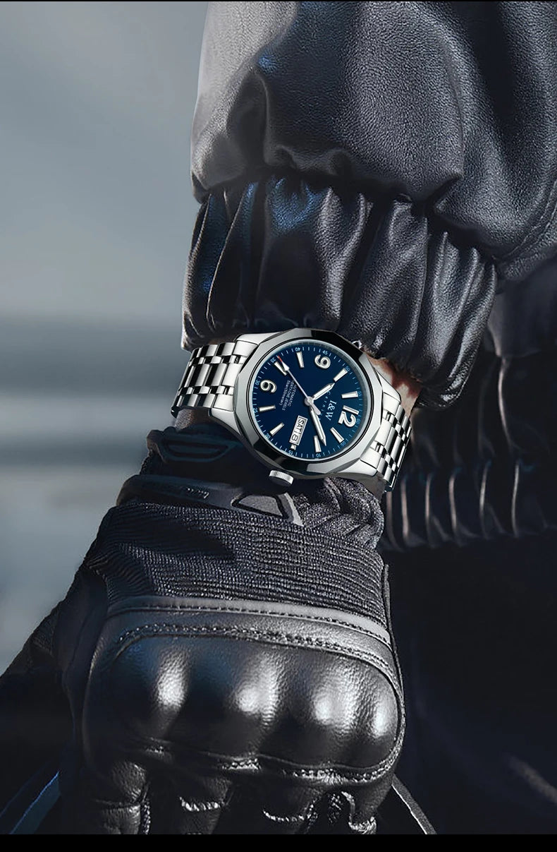 Prabangus mechaninis vyriškas laikrodis „Reloj CARNIVAL“ iš volframo, su automatiniu mechanizmu „MIYOTA 8205“, atsparus vandeniui.