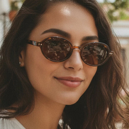 SO&EI Retro Small Oval Sunglasses Women Fashion Rivets Leopard Men Punk Shades UV400 Sun Glasses