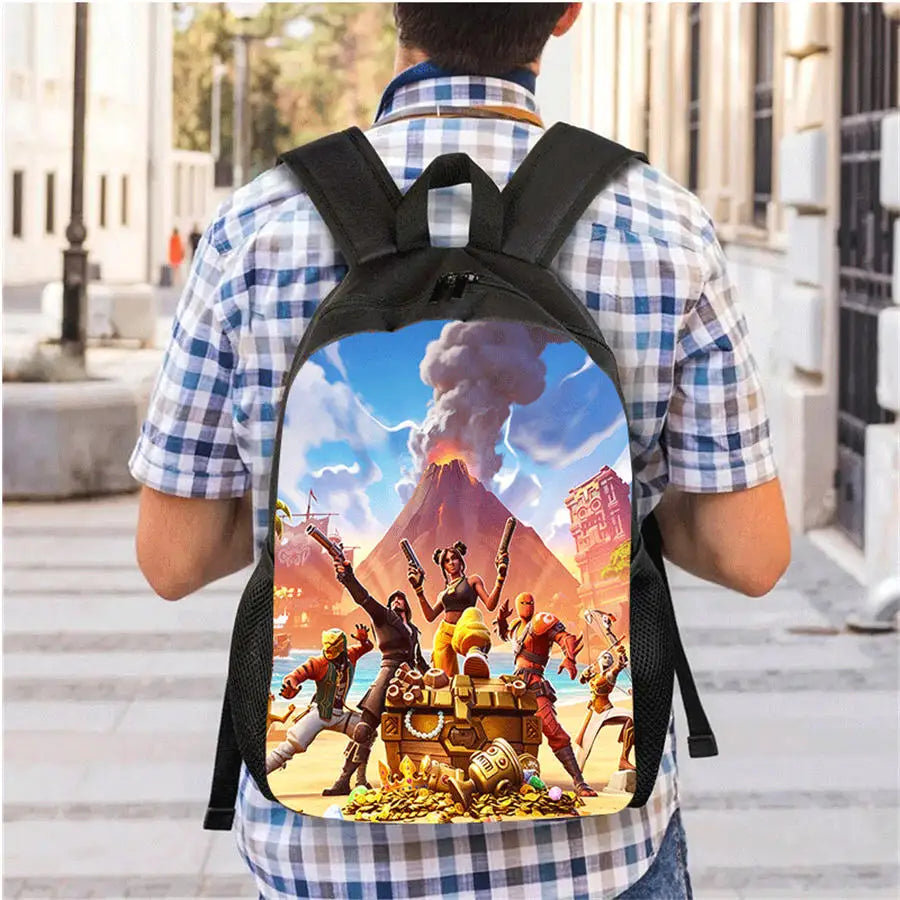 Conjunto de mochila infantil 3 peças, mala a tiracolo e estojo, mala FORTNITE com desenhos, leve para meninos e meninas dos 5 aos 10 anos, porta-chaves 3D impresso grátis