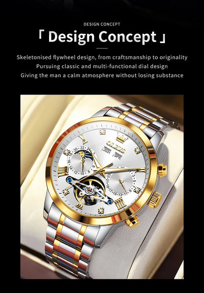 OLEVS Men's Watches - Moon Phase Hollow Flywheel Exclusive Original Automatic Mechanical Watches For Men Luxury Man Watch New 7029