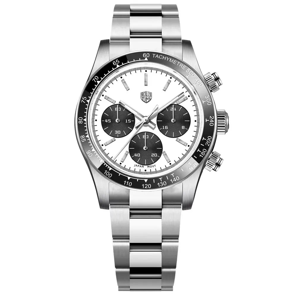 Rolls Timi Panda Men’s Watches – Quartz chronograph, luxury model, sapphire crystal with anti-reflective coating, water-resistant, sporty style