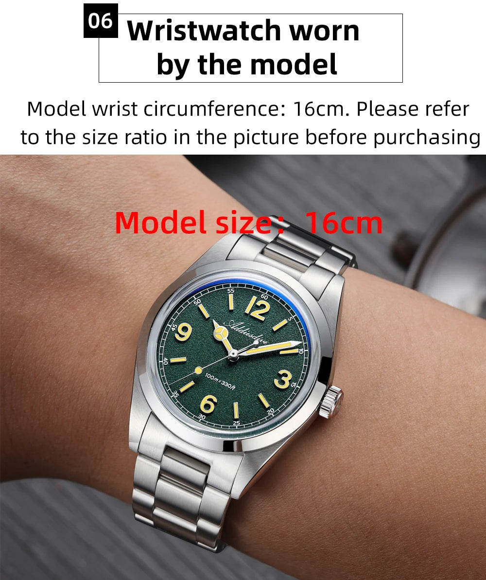 ADDIESDIVE 36mm Bestseller-Herrenuhr AD2518 mit gewölbtem Spiegelglas, 316L-Edelstahl, Herrenuhr, 100m wasserdichte Quarzuhr