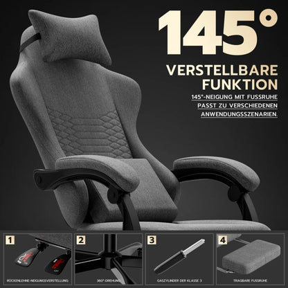 Ergonomic Gaming Chair Fabric Office Chair with Footrest, Adjustable Swivel Desk Chair with Headrest, Comfortable Racing Style Gaming Seat
