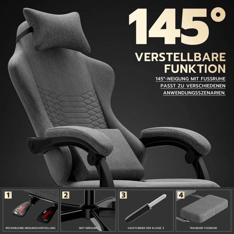 Ergonomic Gaming Chair Fabric Office Chair with Footrest, Adjustable Swivel Desk Chair with Headrest, Comfortable Racing Style Gaming Seat