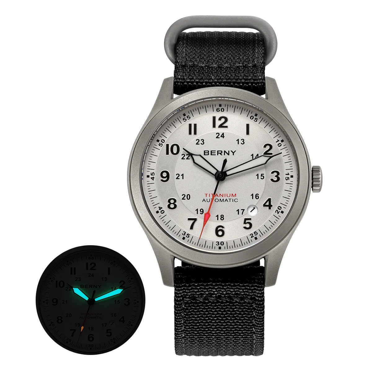 BERNY Full Titanium Automatic Watches for Men Super Luminous Sapphire Mechanical Field Watch Date 10ATM Sports Easy Read