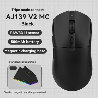 Mouse de gaming wireless AJAZZ AJ139 V2 MC/AJ139 PRO, senzor PAW3311/PAW3395, 12000DPI/26000DPI, 500mAh, mouse Bluetooth pentru PC