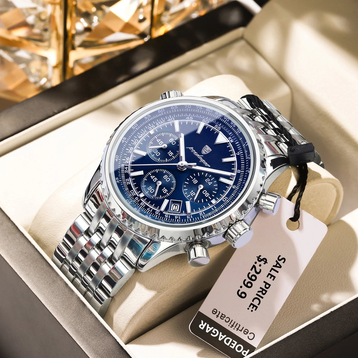 POEDAGAR Fashion Men's Quartz Watch Stainless Steel Waterproof Luminous Man Watch Chronograph Date Multifunction Watches For Men
