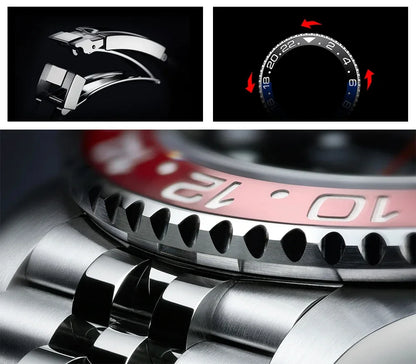 PAGANI DESIGN 40MM GMT Reloj para hombre de lujo con cristal de zafiro AR, reloj mecánico con bisel cerámico, automático, resistente al agua 100M, reloj de regalo