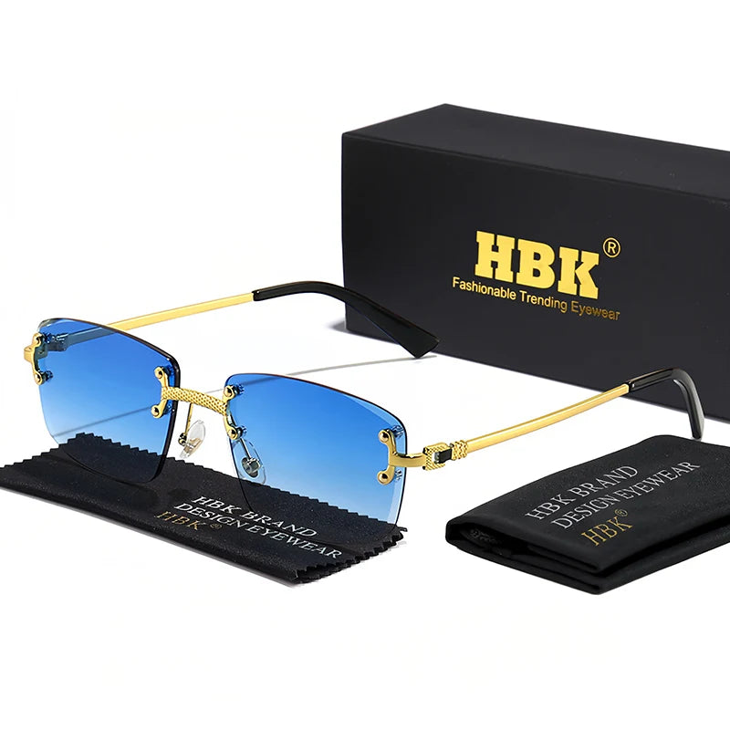 HBK Square Rimless Sunglasses Women Retro Metal Sun Glasses Men Luxury Party Business Gradient Shades 2024 Summer Style