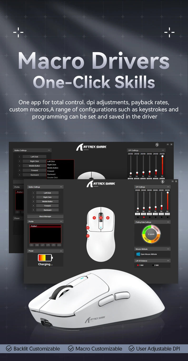 ATTACK SHARK X3 Wireless Gaming Mouse, Tri-Mode Bluetooth Gaming Mouse with PAW3395 Sensor, 26,000 DPI, 4K Polling Rate, RGB Gaming Mouse