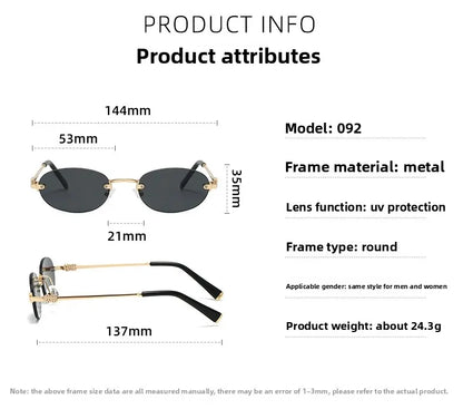 Frameless Ellipse Sunglasses, UV400 Protection Lightweight Design, Fashionable for Daily Wear & Outdoor