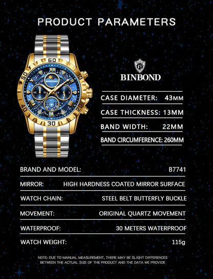 Chronograph Luxury Brand Stylish Men Luminous Wrist Watches For Male Clock Stainless Steel Band Men Business Quartz Watches