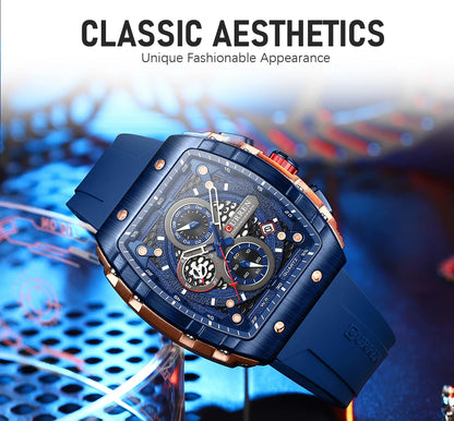 CURREN Men’s Luxury Square Quartz Chronograph Watch Waterproof, Luminous Dial & Date Display