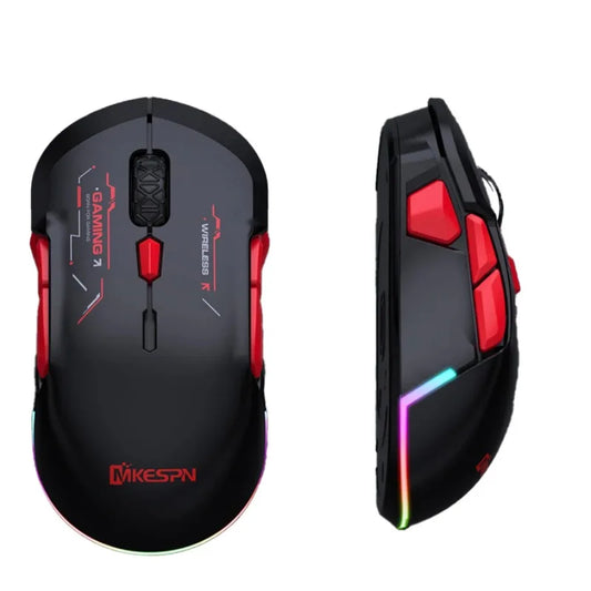 MKESPN W12 10-gumbna makro gaming miška za obe roki, brezžična Bluetooth, večkanalna, trinačinska, velika RGB, ergonomska, obojeročna