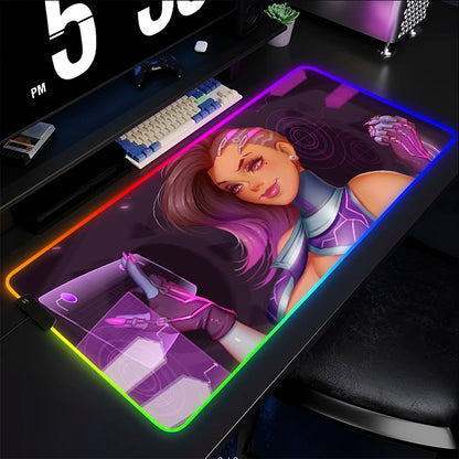 Tappetino mouse gaming, tappetino per tastiera Overwatch Sombra, tappetino da scrivania LED in gomma RGB, tappetino mouse gaming per notebook, kawaii