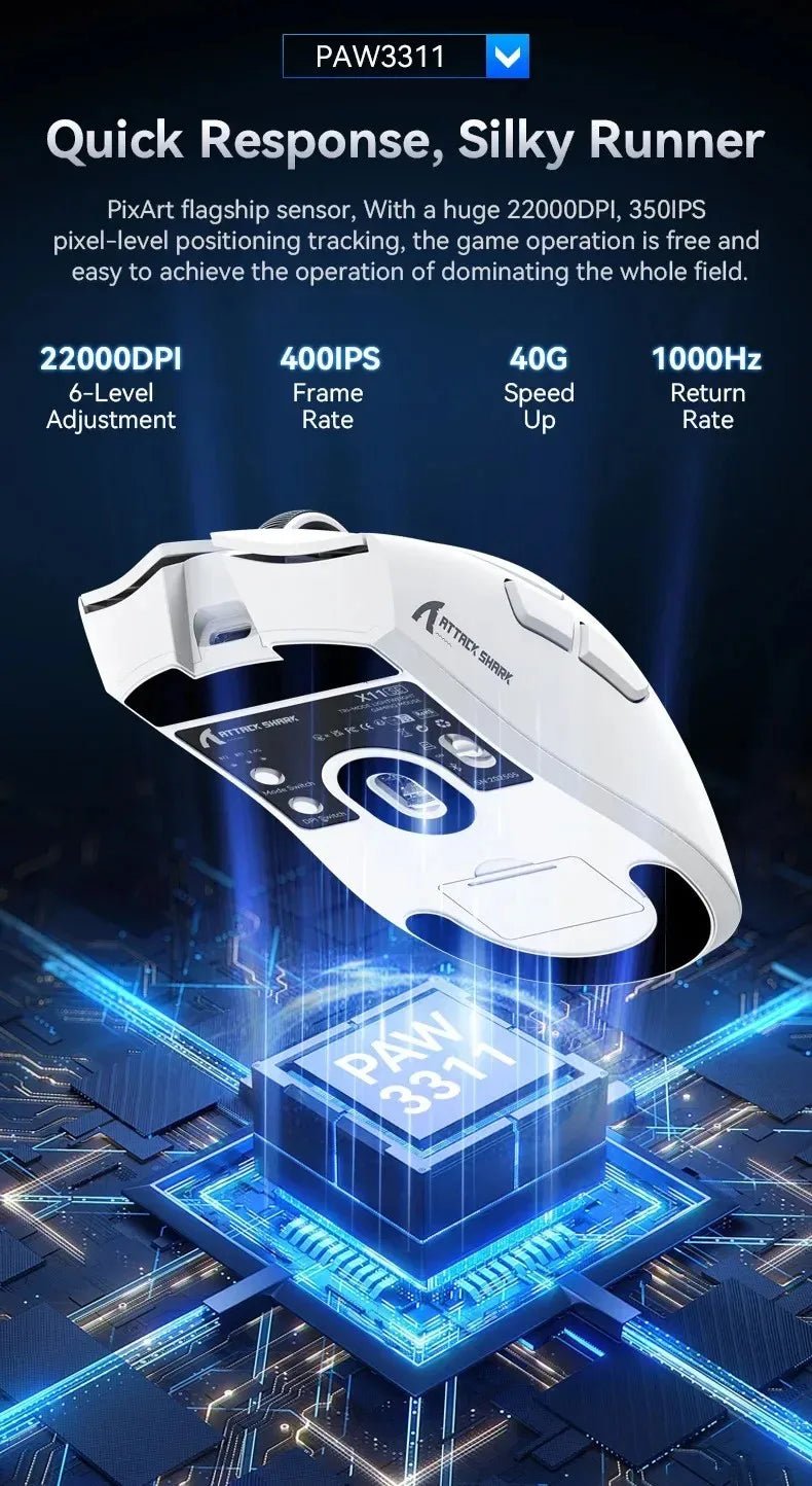 ATTACK SHARK X11SE ultraleichte kabellose Gaming-Maus, 20Millionen Klicks Lebensdauer, PAW3311 Gaming, 22KDPI, 400IPS, 40G, 1KHz, 65 Stunden, 30mAH