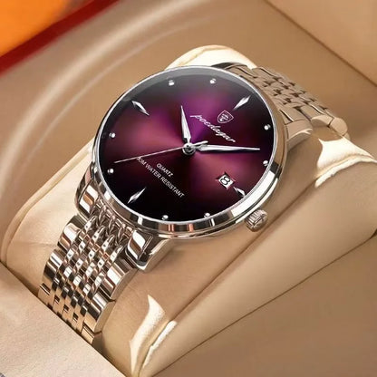 Relógio de pulso masculino POEDAGAR Business Quartz, aço inoxidável, resistente à água, data iluminada, relógio de pulso de luxo casual para homem