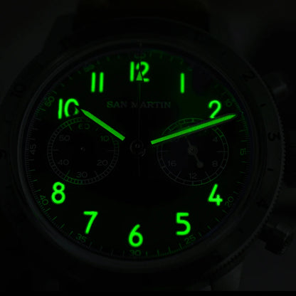 San Martin Vintage Men Quartz Watch Pilot VK64 Chronograph Watches Waterproof Luminous Quick Release Leather Strap SN0127
