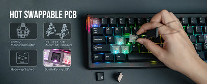 CIDOO QK61 V2 VIA-Programmable 60% Gasket Structure Wired/2.4GHz Wireless/Bluetooth Compact Keyboard with South-Facing LEDs