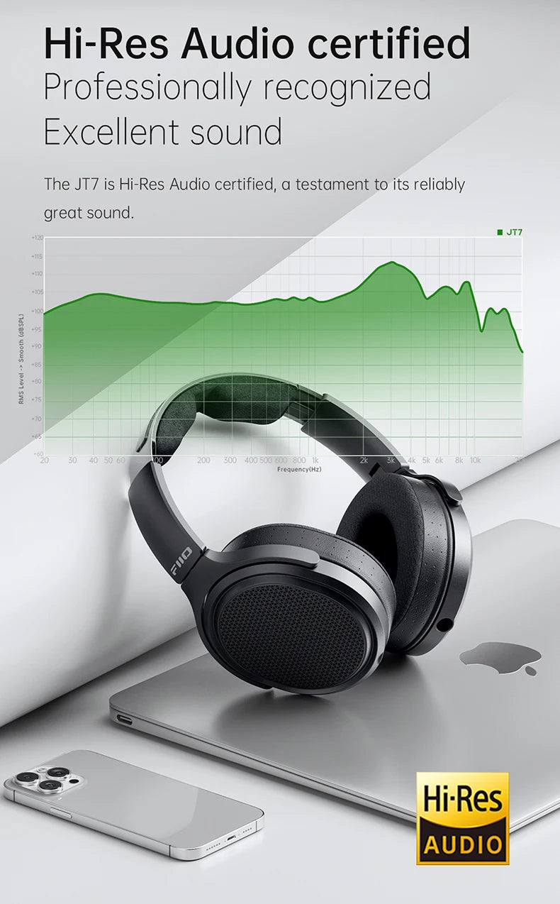 Auscultadores Audiófilos Over-Ear Magnéticos Planares FiiO JT7 – Driver 95x86mm, Headset HiFi com Fio 4.4mm e 3.5mm