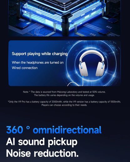 MCHOSE V9 Pro Wireless Gaming Headset 7.1 Surround Sound, Bluetooth 5.3 Headphones with Noise Cancelling Mic, Low Latency PC Gaming Headset