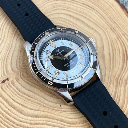 Tandorio NH35A PT5000 Mechanical Mens Watch 20BAR Waterproof Sapphire Luminous Red Black Dial Stainless Steel Bracelet New Clock