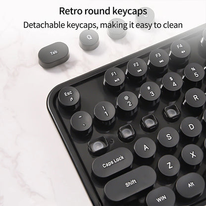 MOFii Black Retro Round Keycaps Wireless Keyboard & Mouse Combo, 2.4G Quiet Office Set, US QWERTY Layout